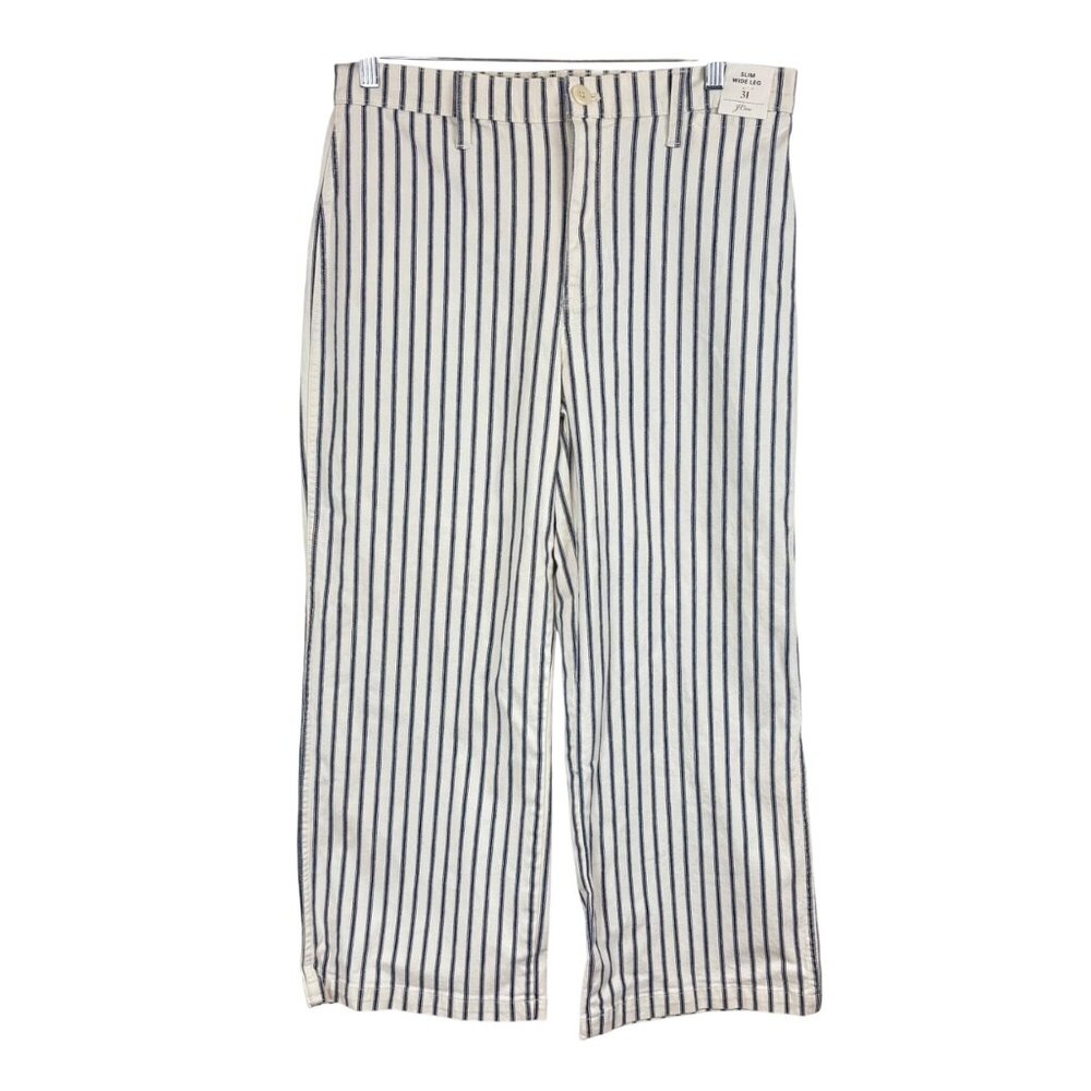 NWT J. Crew 31 Slim Wide Leg Striped Pants Trouser Jean Striped White Ivory Blue